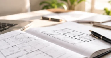 Planos del proyecto sobre el escritorio