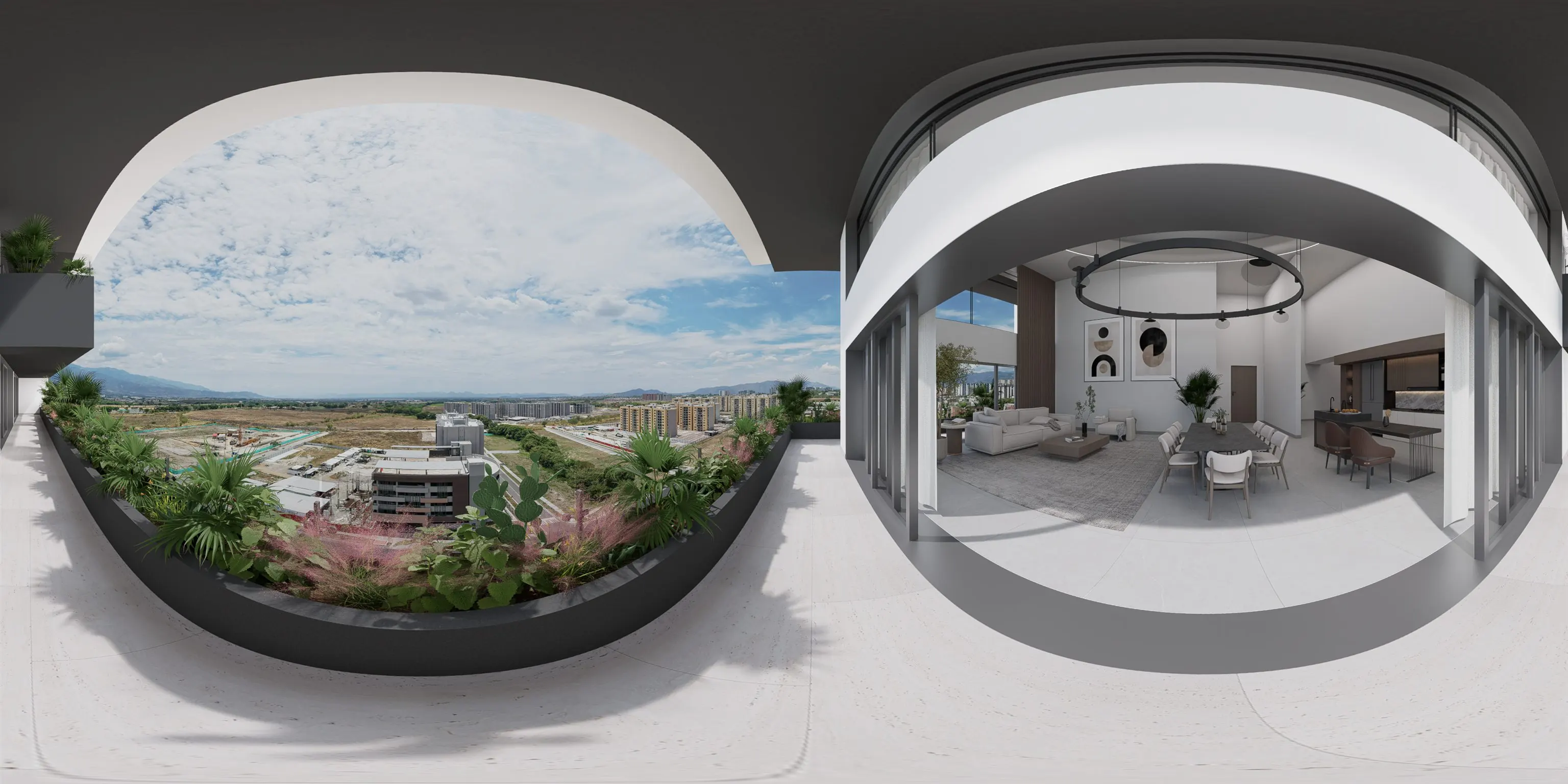 Recorrido 360° de la sala y el balcón del apartamento